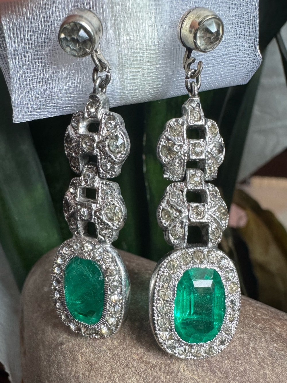 Antique Costume Emerald  dangle Earrings